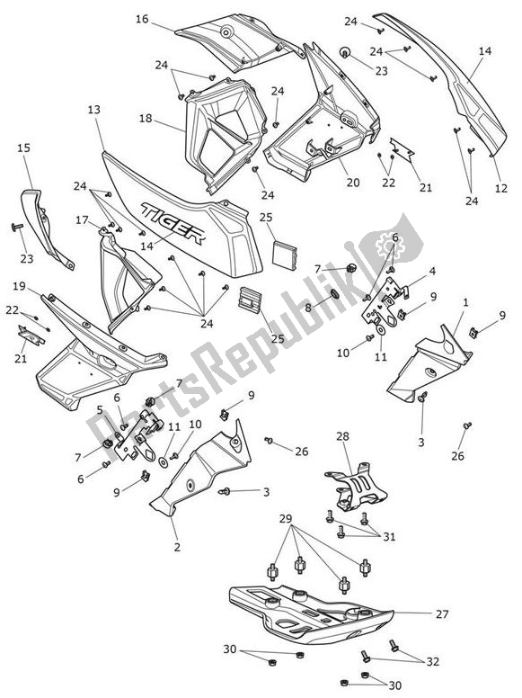 Alle onderdelen voor de Fairing Side van de Triumph Tiger XRX From VIN 855532 1215 2018 - 2021