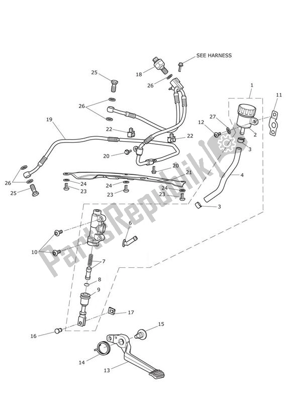 All parts for the Master Cylinder Assy Rear of the Triumph Speed Triple R UP TO VIN 735436 1050 2012 - 2016