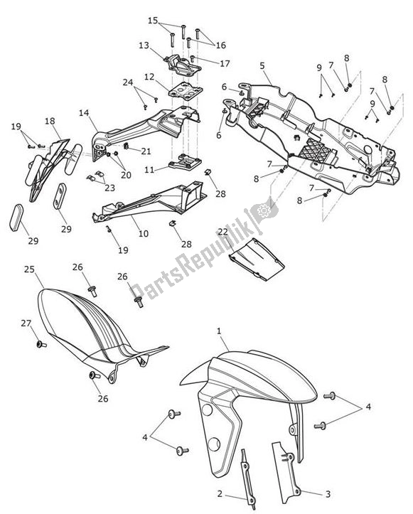 All parts for the Mudguard of the Triumph Speed Triple RS From VIN 867601 1050 2018 - 2020