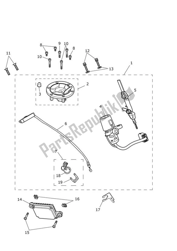 All parts for the Lock Set of the Triumph Trident 660 2020 - 2024