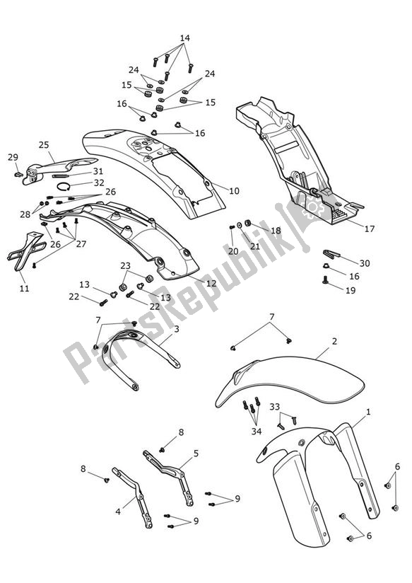 All parts for the Mudguard Steve Mcqueen of the Triumph Scrambler 1200 XE From AC 8499 2019 - 2021