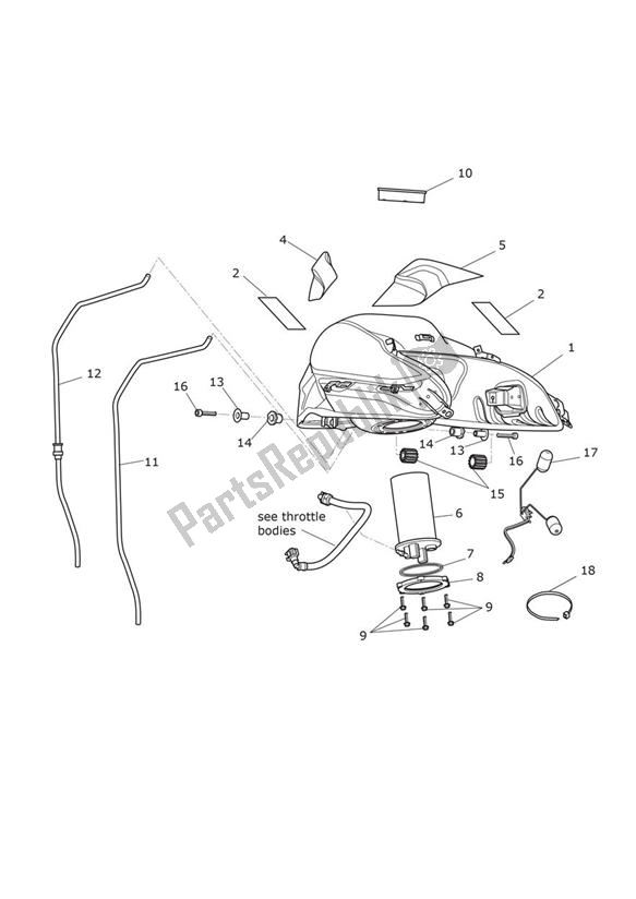 All parts for the Fueltank of the Triumph Tiger XRX UP TO VIN 855531 1215 2015 - 2017