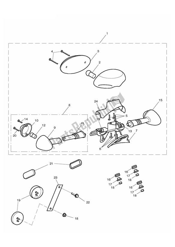 All parts for the Indicator Rear Rear Light of the Triumph Thruxton EFI 865 2008 - 2016