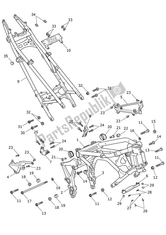 All parts for the Main Frame Assembly of the Triumph Tiger 1200 Rally PRO 1215 2022 - 2024