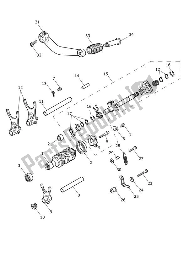 Todas las partes para Gear Selection Shaft Gear Selector Drum de Triumph Bonneville T 100 From VIN AC 5927 +chrome 900 2022 - 2024
