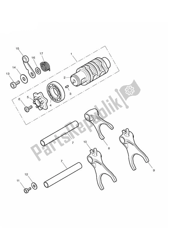 All parts for the Gear Selector Drum of the Triumph Street Triple R UP TO VIN 560476 675 2008 - 2012