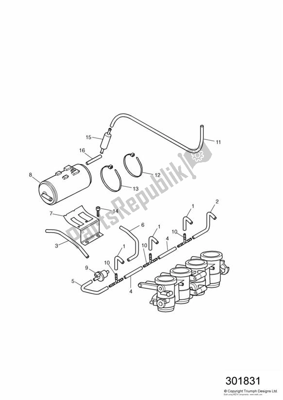 All parts for the Evap System D600 of the Triumph Daytona 600 & 650 599 2003 - 2005
