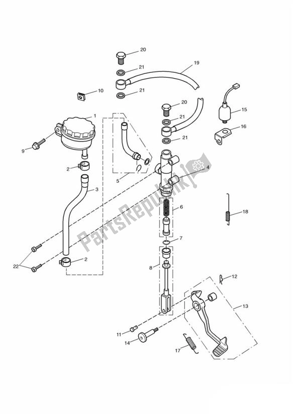 All parts for the Master Cylinder Assy Rear of the Triumph Speed Four 599 2002 - 2006