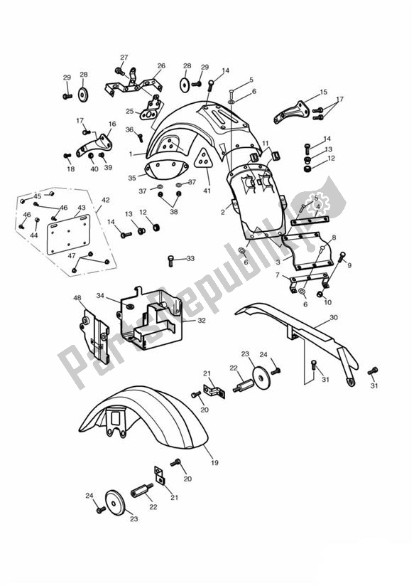 Todas as partes de Guarda-lamas do Triumph Thunderbird Sport 885 1997 - 2000