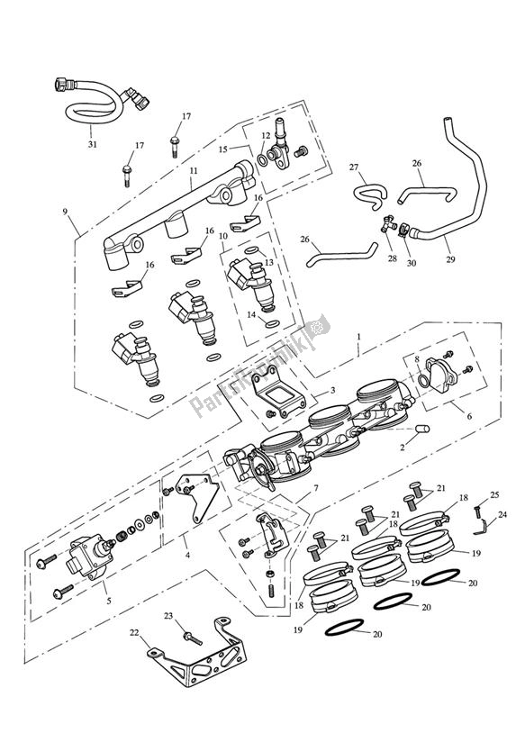 All parts for the Injection of the Triumph Speed Triple 1050 UP TO VIN 333178 2005 - 2010
