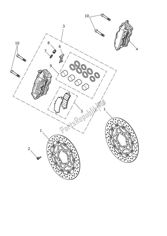 Toutes les pièces pour le Break Front du Triumph Scrambler 1200 XC From AE 9098 2021 - 2024