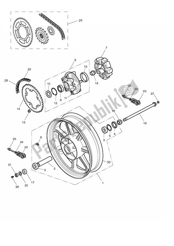Todas as partes de Roda Traseira do Triumph Bonneville & SE From VIN 380777 865 2009 - 2015