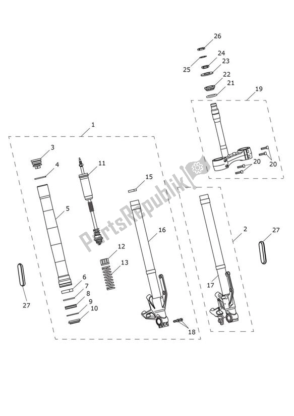 Alle onderdelen voor de Front Suspension Standard van de Triumph Street Triple R From VIN 982752 765 2021 - 2024