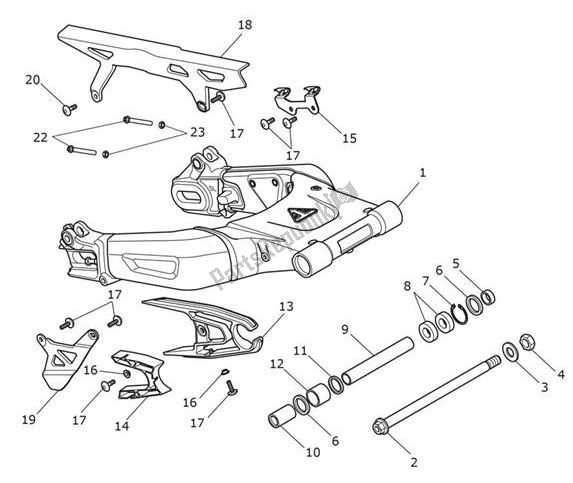 All parts for the Swingarm of the Triumph Scrambler 1200 XC UP TO AE 9097 2019 - 2020