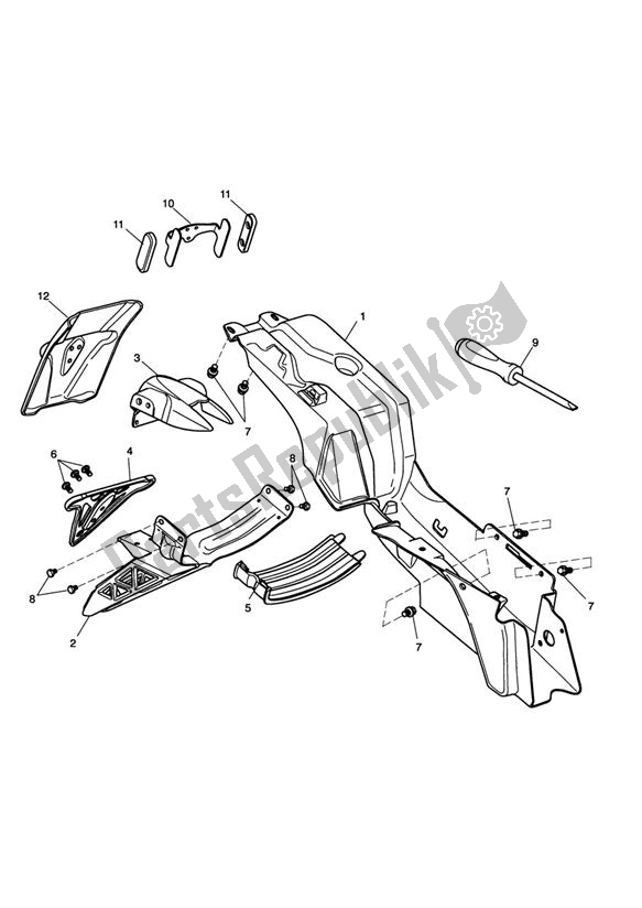 All parts for the Mudguard Rear of the Triumph Daytona 675 UP TO VIN 381274 2006 - 2012