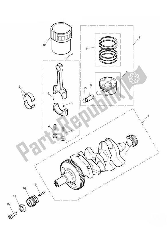 All parts for the Crank Shaft Connecting Rod Piston of the Triumph Street Triple R UP TO VIN 560476 675 2008 - 2012