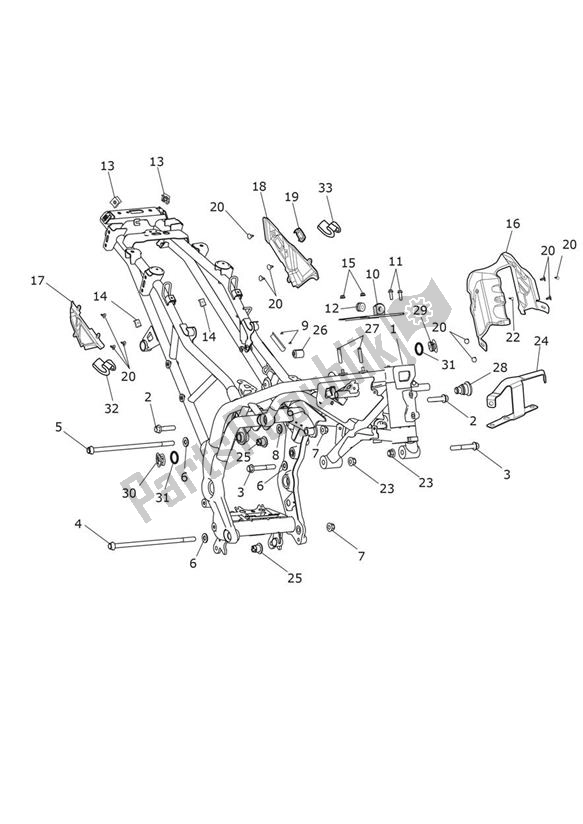 All parts for the Main Frame Assembly Without Fittings of the Triumph Tiger Explorer 1215 2012 - 2016