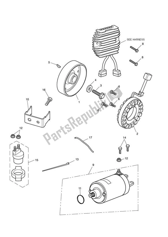 Todas las partes para Generator Starter de Triumph Speed Triple 1050 From VIN 461332 2005 - 2010