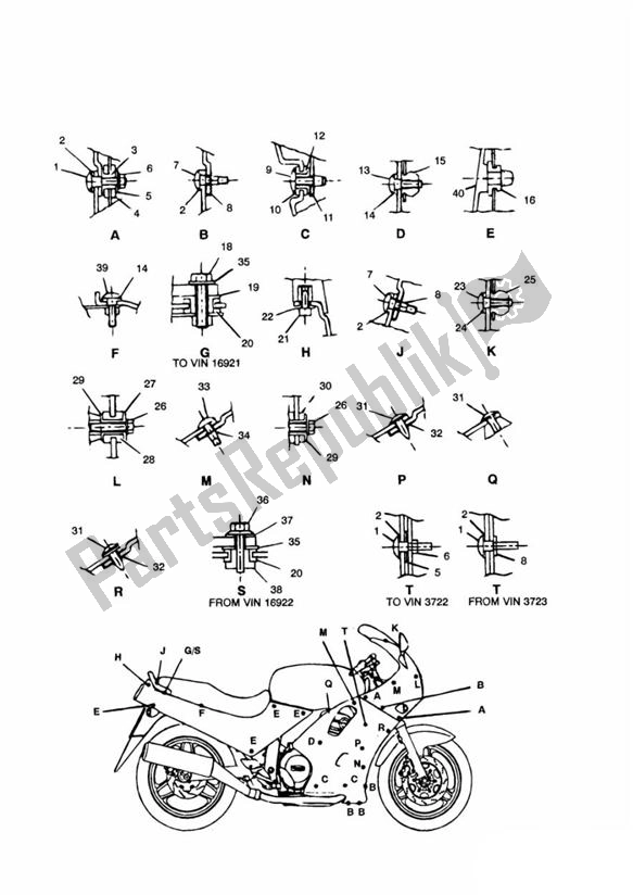 Todas as partes de Fairing Screws do Triumph Trophy UP TO VIN 29155 1215 2012 - 2017