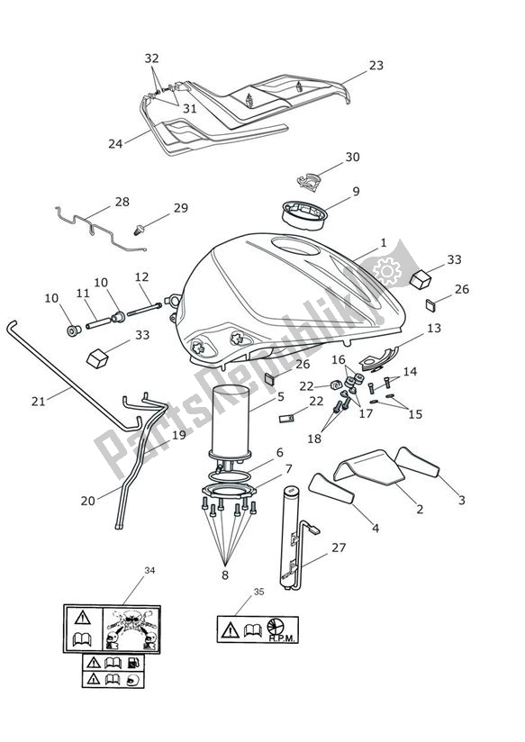 Alle onderdelen voor de Benzinetank van de Triumph Street Triple From VIN 560477 675 2012 - 2016