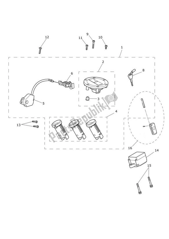All parts for the Lock Set of the Triumph Tiger 1200 SE Desert 1215 2018 - 2020