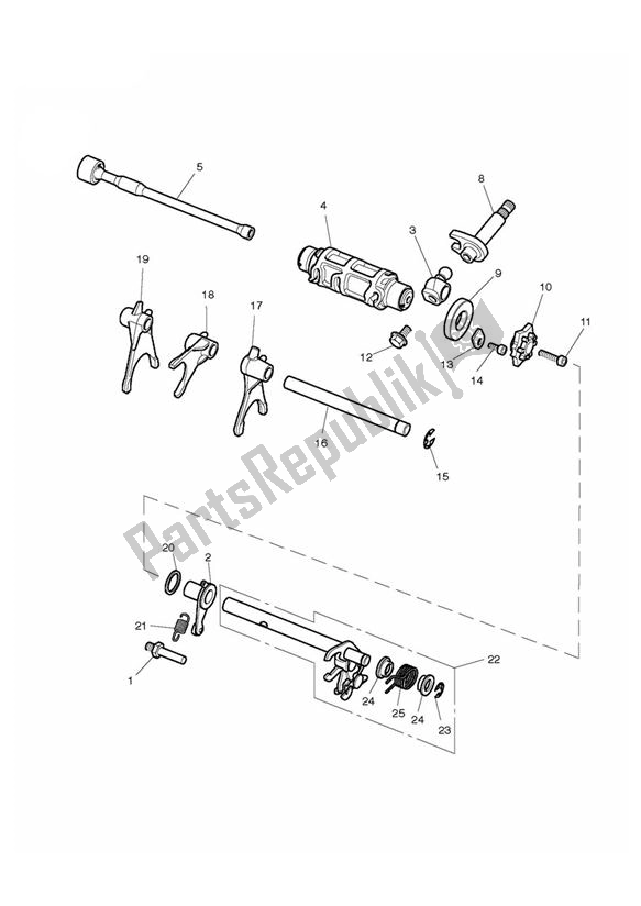 All parts for the Gear Selection Shaft Gear Selector Drum of the Triumph Rocket III Touring 2294 2008 - 2017