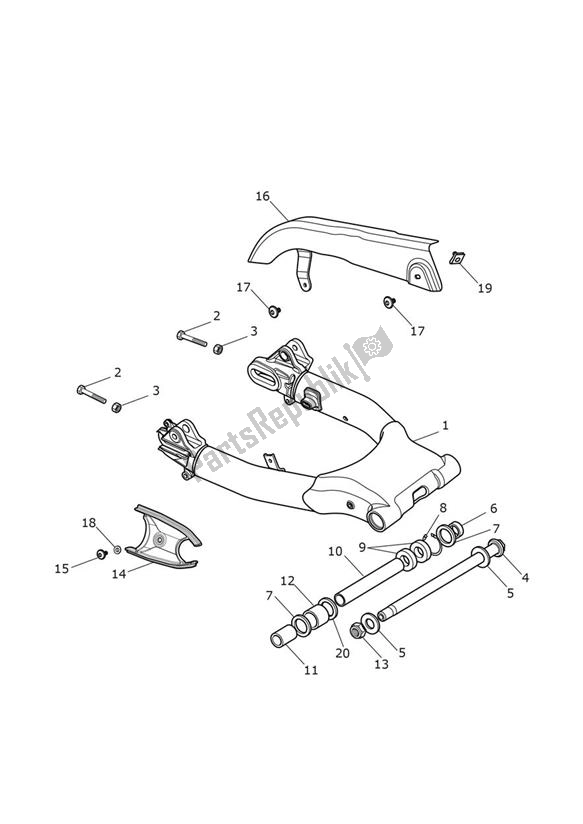 All parts for the Swingarm of the Triumph Thruxton RS 1200 2020 - 2024