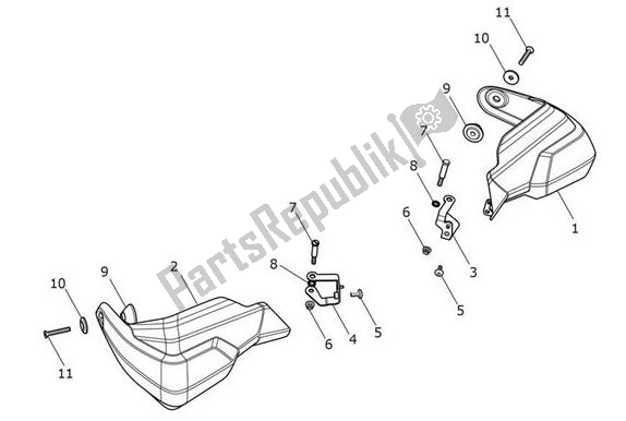 Alle onderdelen voor de Hand Guard van de Triumph Tiger 1200 XRX 1215 2018 - 2020