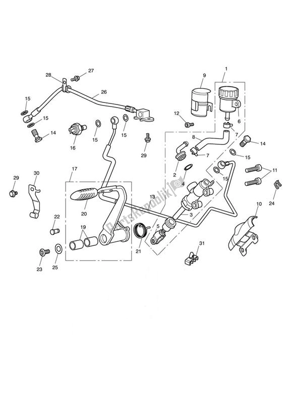 Alle onderdelen voor de Master Cylinder Assy Rear van de Triumph Thunderbird Night/storm 1699 2011 - 2017