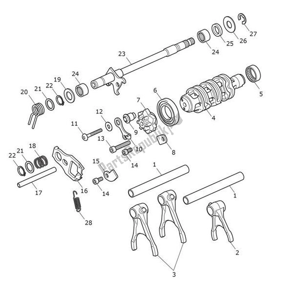 Todas as partes de Gear Selection Shaft Gear Selector Drum do Triumph Tiger 1200 Rally Explorer 1215 2022 - 2024