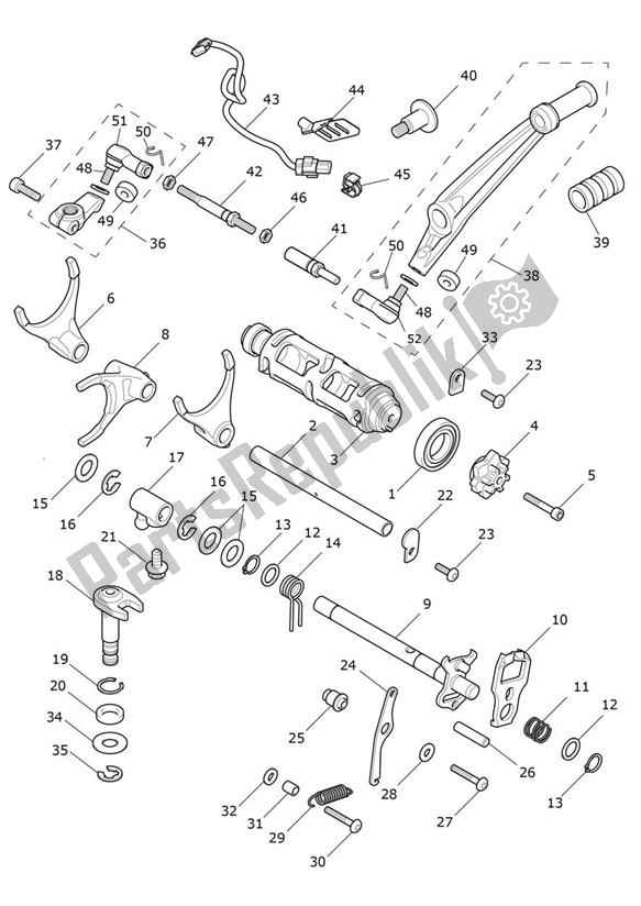 Alle onderdelen voor de Gear Selection Shaft Gear Selector Drum van de Triumph Rocket 3 GT 2458 2020 - 2024