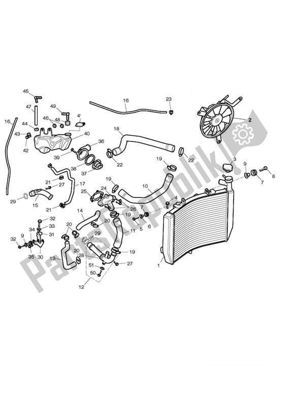 Alle onderdelen voor de Koeling van de Triumph Daytona R UP TO VIN 564947 675 2009 - 2017