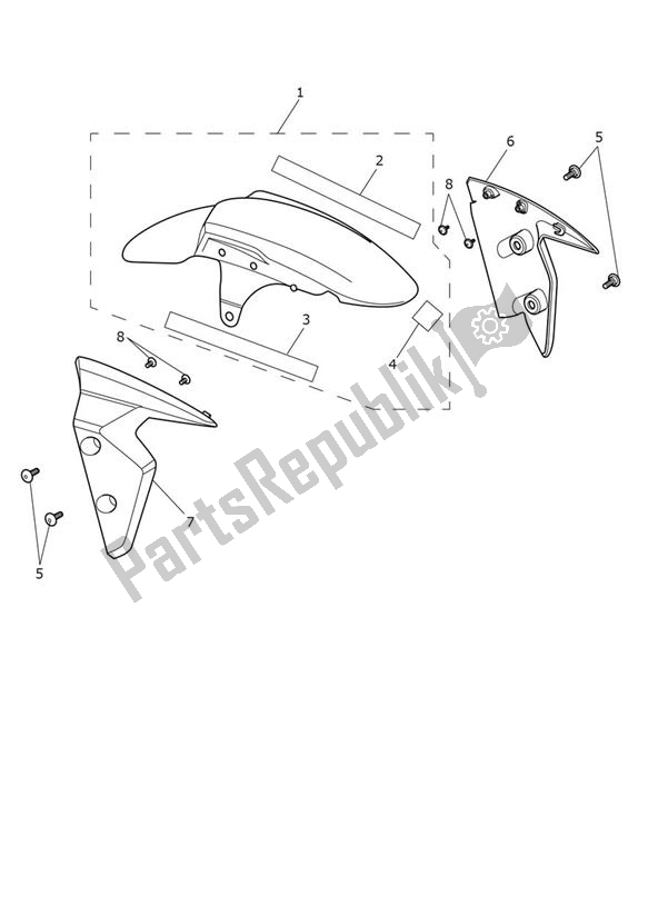 All parts for the Mudguard Front of the Triumph Street Triple RS UP TO VIN 965682 765 2017 - 2020