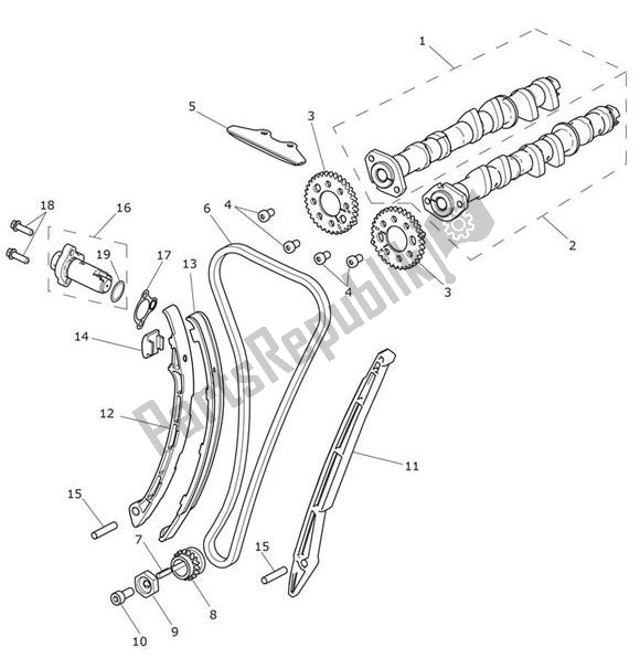 Tutte le parti per il Camshafts Timing Chain del Triumph Tiger 1200 XRX 1215 2018 - 2020