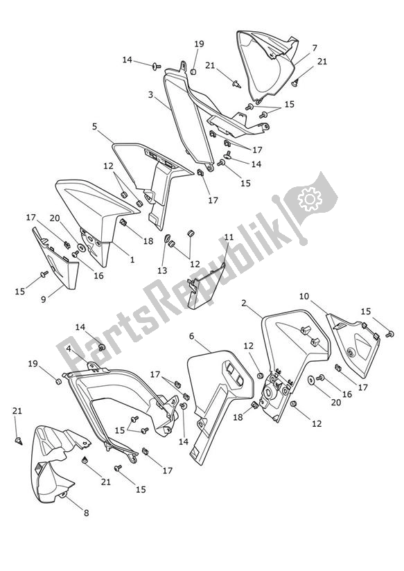 Todas as partes de Fairing Laterally do Triumph Tiger 900 GT PRO UP TO BP 5372 888 2020 - 2021