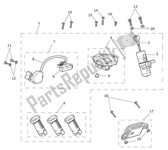Tutte le parti per il Set Di Blocco del Triumph Tiger XRX From VIN 855532 1215 2018 - 2021