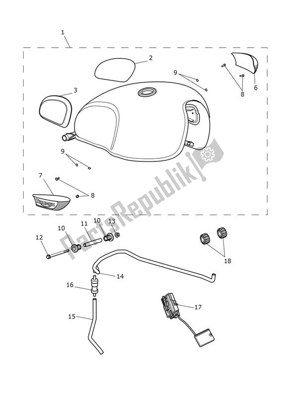 Alle onderdelen voor de Benzinetank van de Triumph Bonneville T 100 Black From 2016 900 2017 - 2021