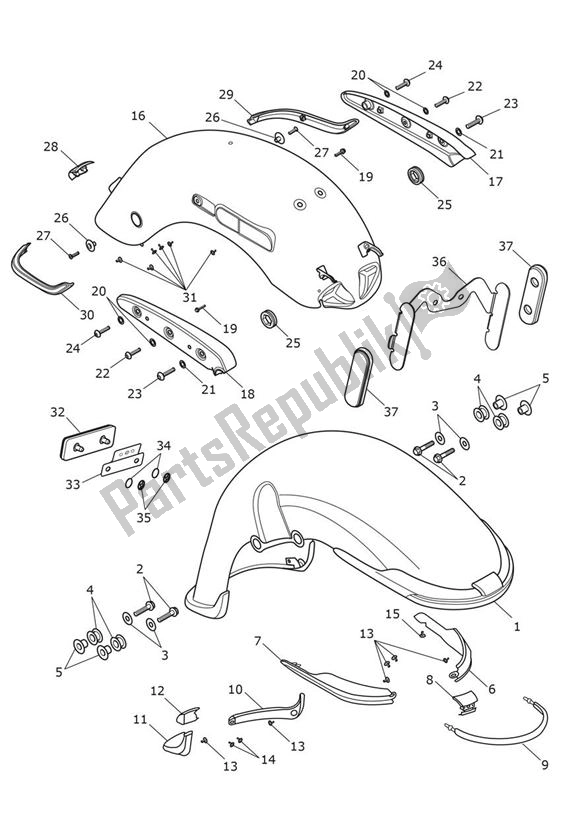 All parts for the Mudguard From Vin 738585 of the Triumph Thunderbird LT 1699 2014 - 2018
