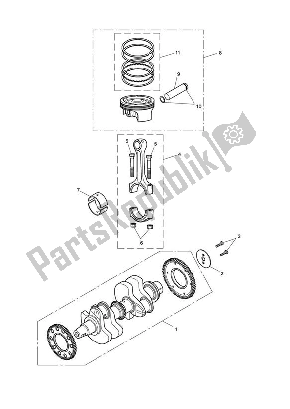 Alle onderdelen voor de Crank Shaft Connecting Rod Piston van de Triumph America EFI From VIN 468390 865 2008 - 2017