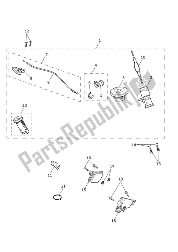 All parts for the Lock Set of the Triumph Bonneville T 120 Black From AD 0139 +DGR 1200 2016 - 2021
