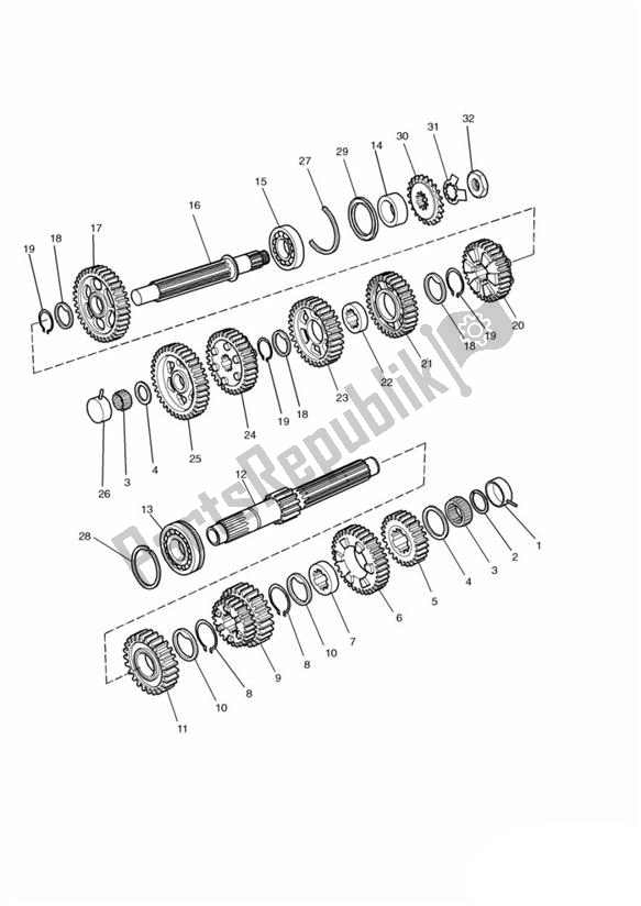 Todas as partes de Gears From Engine 107969 (+ 107940 & 107949) do Triumph Thunderbird Sport 885 1997 - 2000