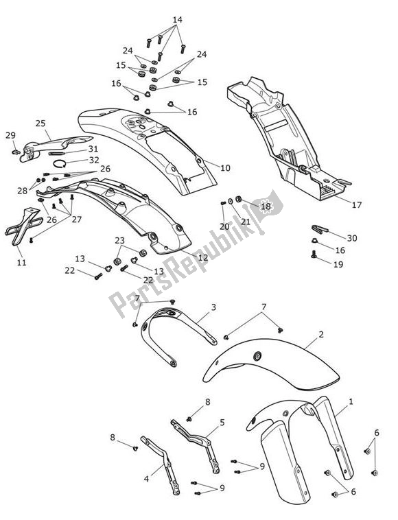 All parts for the Mudguard of the Triumph Scrambler 1200 XE UP TO AC 8498 2019 - 2021