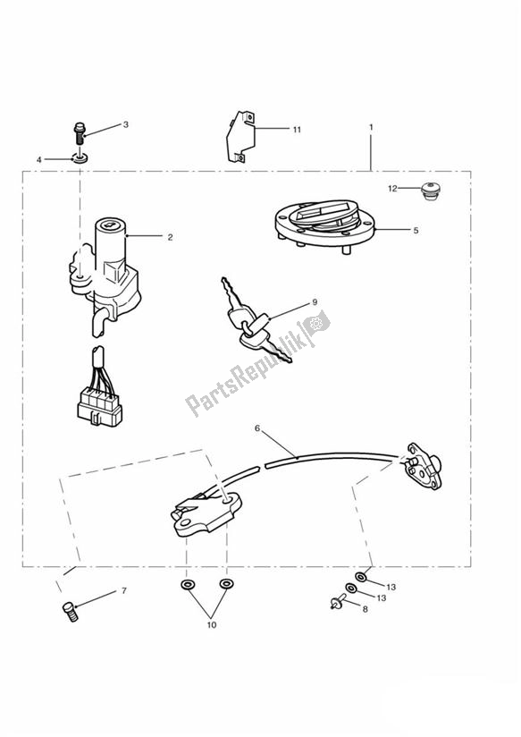All parts for the Lockset Ignition of the Triumph Speed Triple 885/ 955 UP TO VIN 141871 1994 - 2001