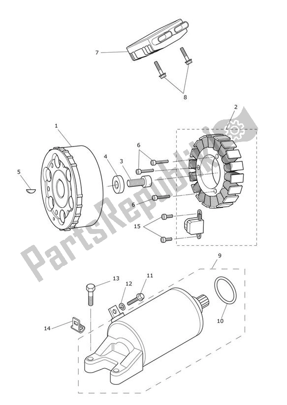 All parts for the Starter Generator From Engine 612714 (nicht 613308-613370) of the Triumph Tiger 800 XC 2010 - 2020