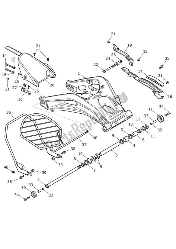 All parts for the Swingarm of the Triumph Street Triple R From VIN 982752 765 2021 - 2024