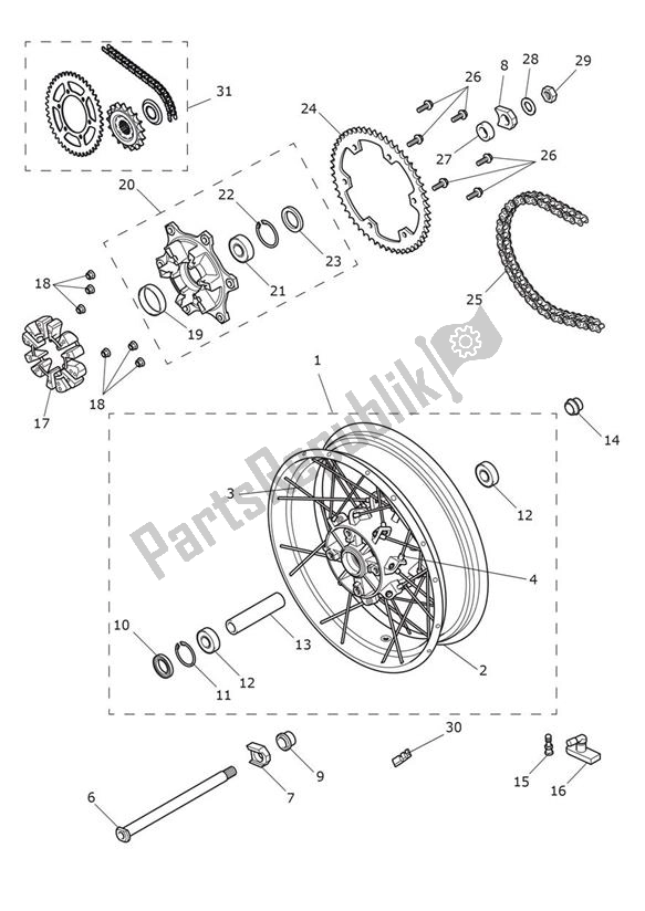 Tutte le parti per il Ruota Posteriore del Triumph Tiger 900 Rally 888 2020 - 2024