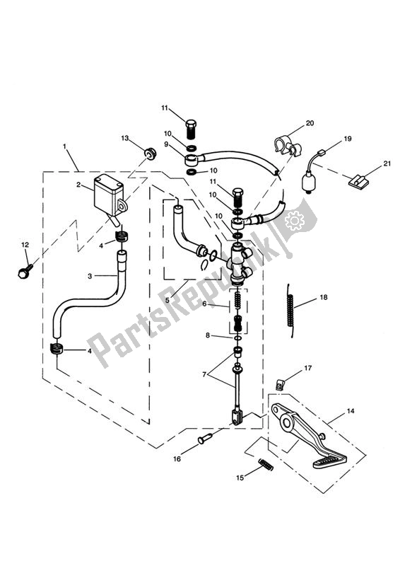 All parts for the Master Cylinder Assy Rear of the Triumph Speed Triple 1050 From VIN 333179 2011 - 2015
