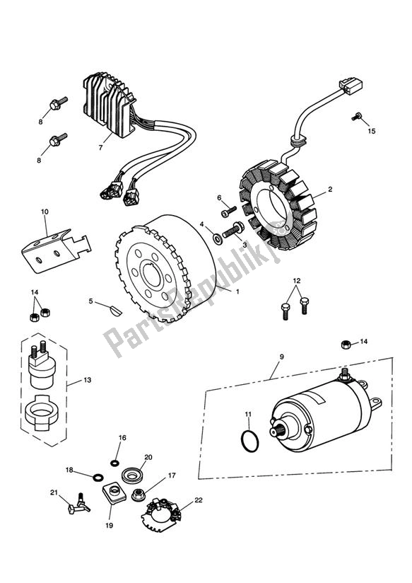 All parts for the Starter Generator of the Triumph Sprint ST 955I From VIN 139277 2002 - 2004