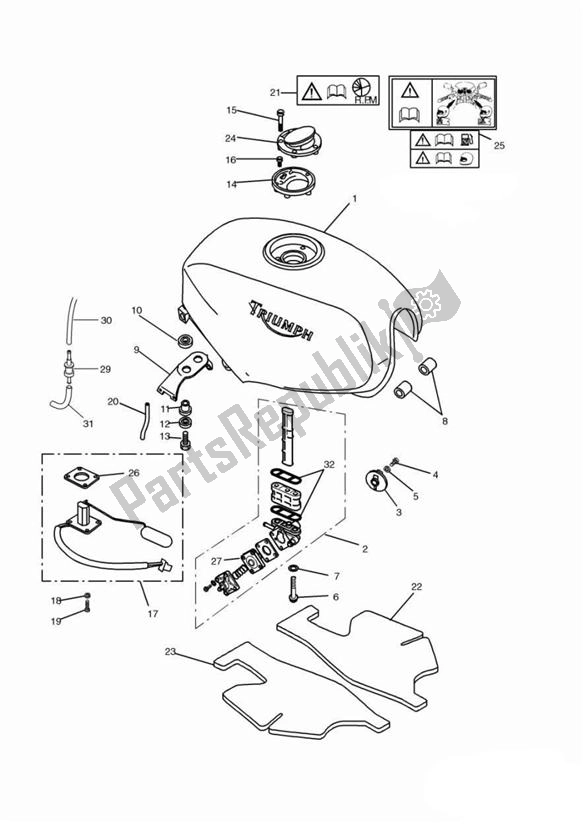 All parts for the Fueltank of the Triumph Trophy From VIN 29156 1215 2018 - 2021