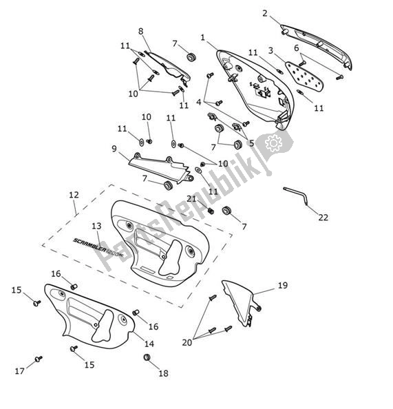 Tutte le parti per il Fairing Side del Triumph Scrambler 1200 XC UP TO AE 9097 2019 - 2020